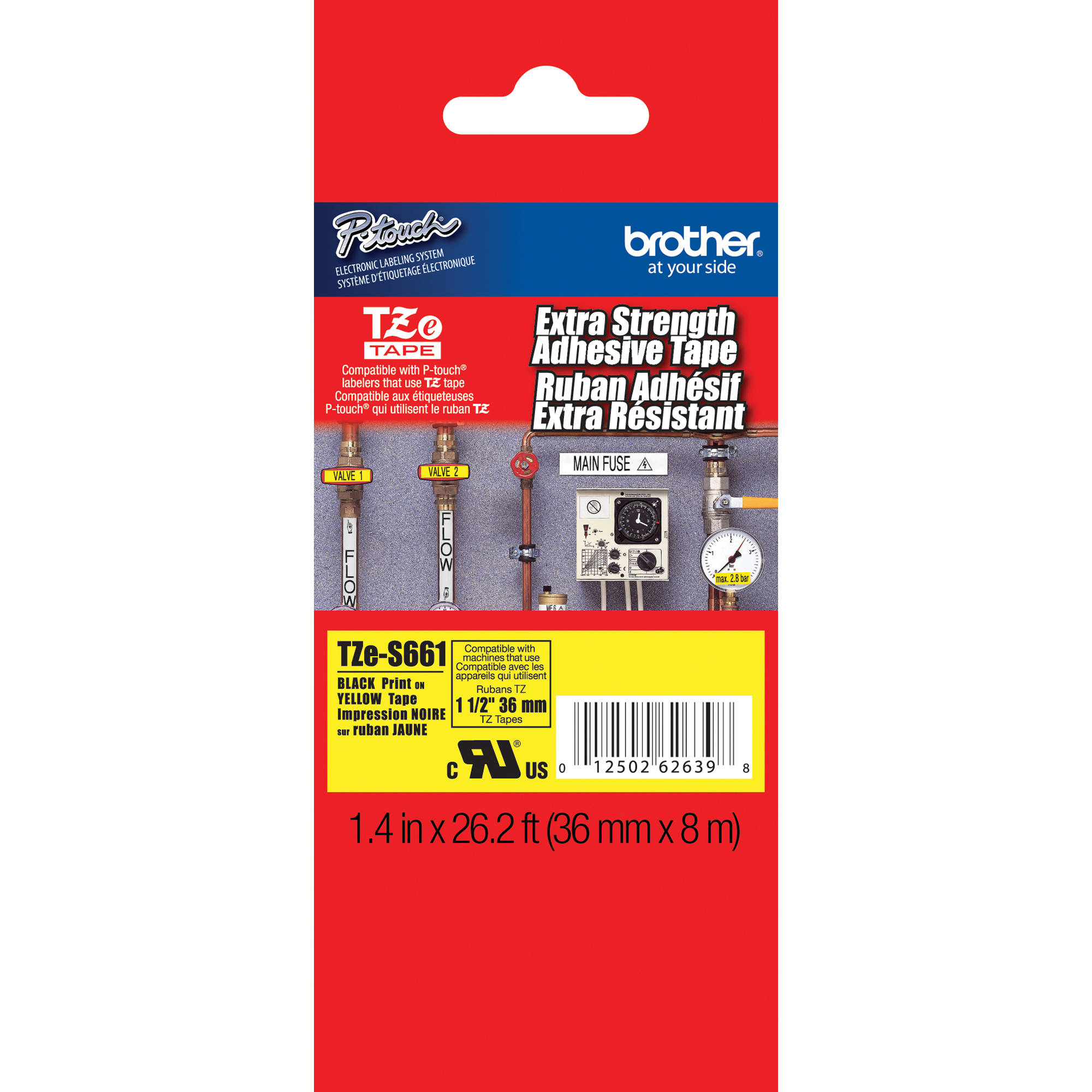 Brother TZeS661 Tape with ExtraStrength Adhesive for P-Touch Labelers (Black on Yellow, 1.4" x 26.2')
