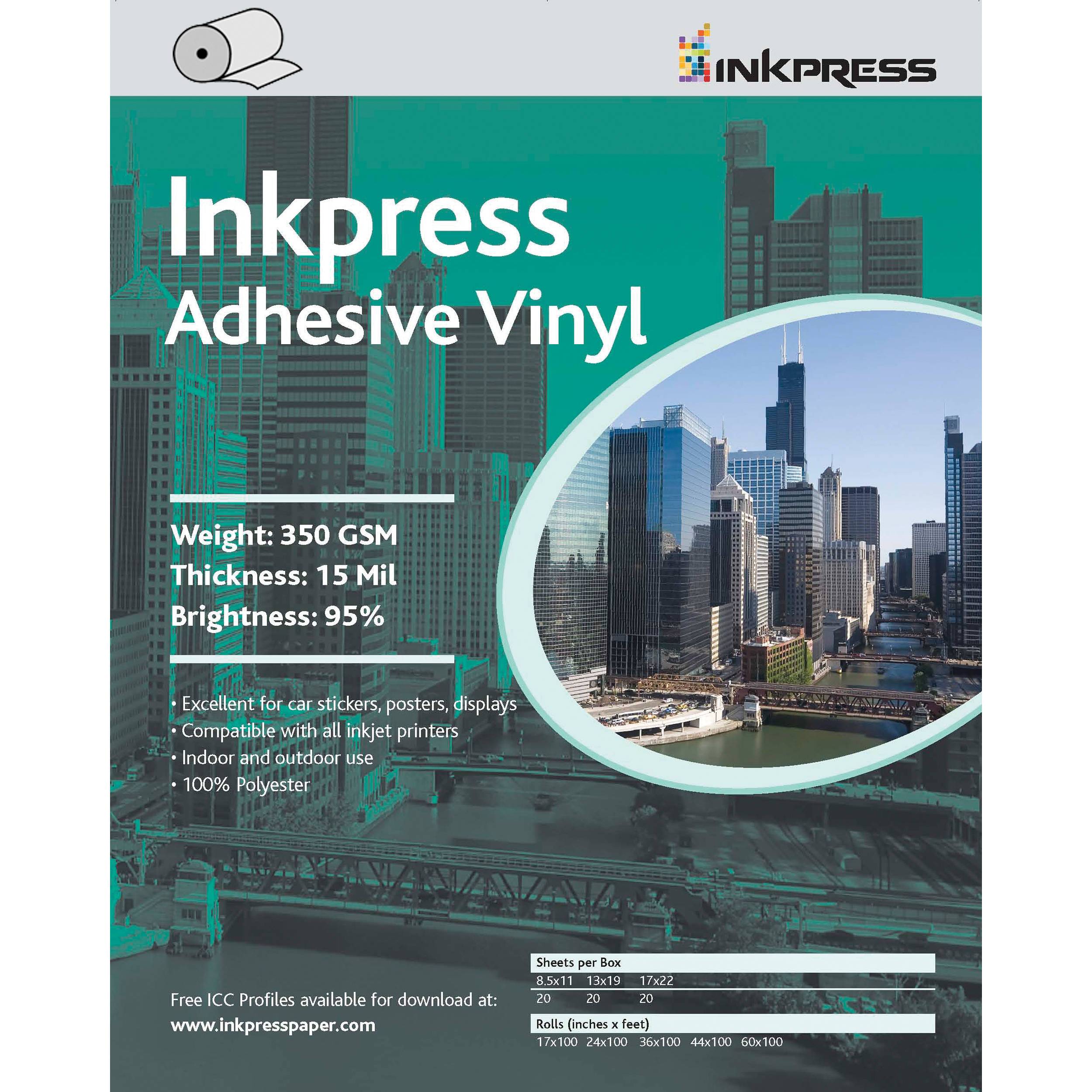 Inkpress Media Adhesive Vinyl 350 GSM 17"x60' Roll
