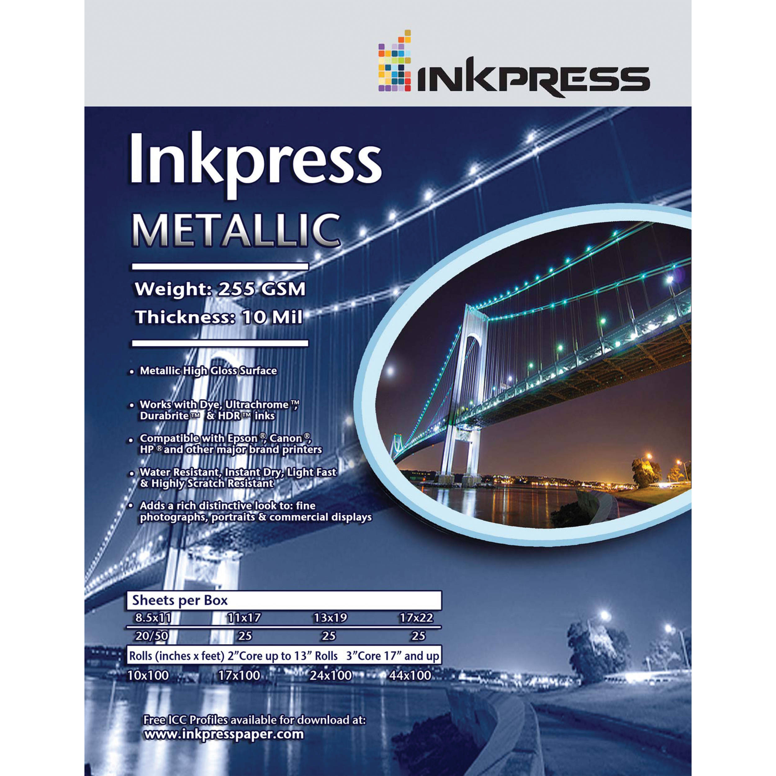Inkpress Media Metallic Photo Paper (255 gsm, 17 x 22", 279 x 559mm, 25 Sheets)