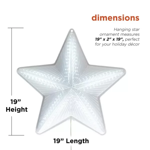 Alpine Corporation 19 in. Tall Christmas 3D Hanging Star Ornament Decoration with LED Lights