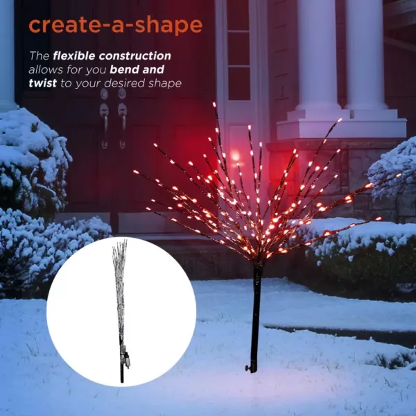 Alpine Corporation 39 in. Tall Silver Metallic Foil Tree Stake with Red LED Lights
