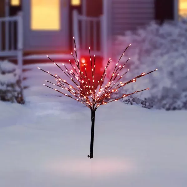 Alpine Corporation 39 in. Tall Silver Metallic Foil Tree Stake with Red LED Lights