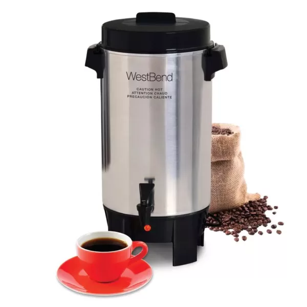 West Bend 30-Cup Polished Aluminum Silver with Quick Brewing Coffee Urn with Automatic Temperature Control Large Capacity