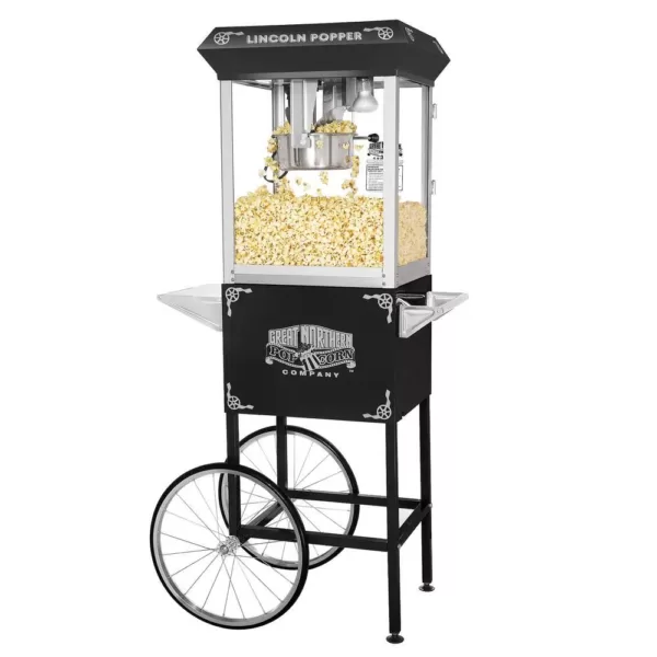 Great Northern Lincoln 8 oz. Antique Black Popcorn Machine with Cart