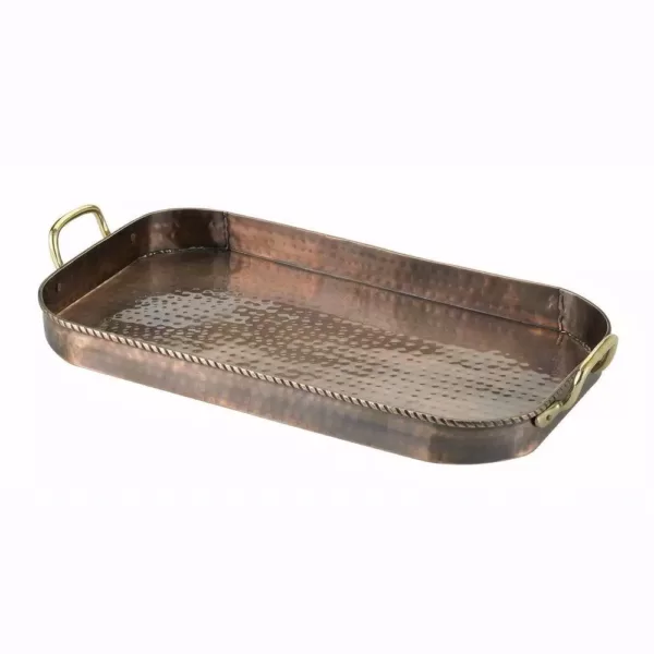 Old Dutch 18 in. x 10.5 in. x 1.75 in. Oblong Antique Copper Tray with Cast Brass Handles