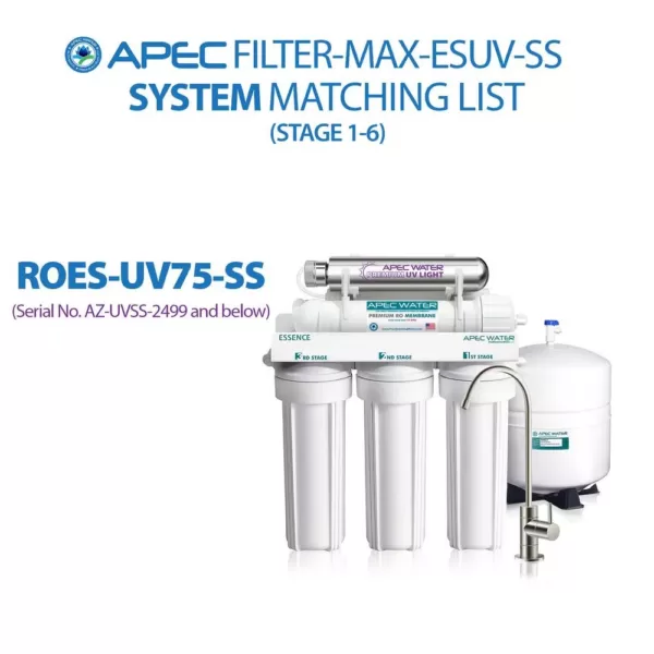 APEC Water Systems Essence ROES-UV75-SS Replacement Water Filter Cartridge Complete Filter Set Stage 1-6