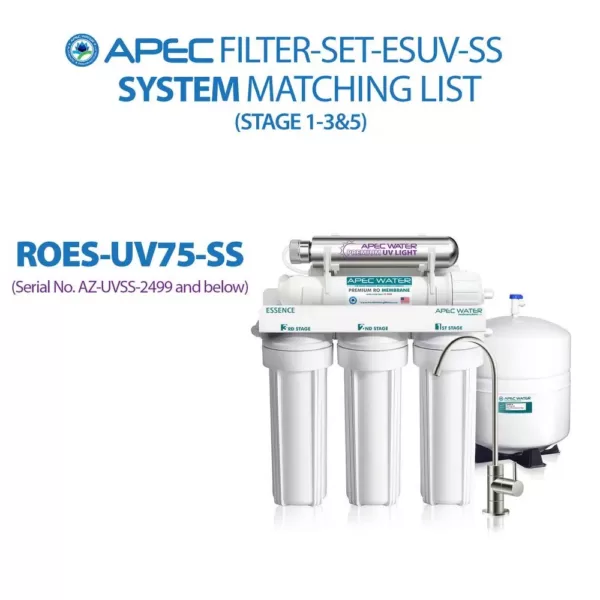 APEC Water Systems Essence ROES-UV75-SS Replacement Water Filter Cartridge Pre-Filter Set with UV Bulb Stage 1-3 and  5