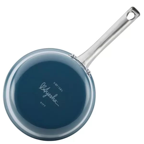 Ayesha Curry Home Collection 3 qt. Aluminum Nonstick Sauce Pan in Twilight Teal with Glass Lid