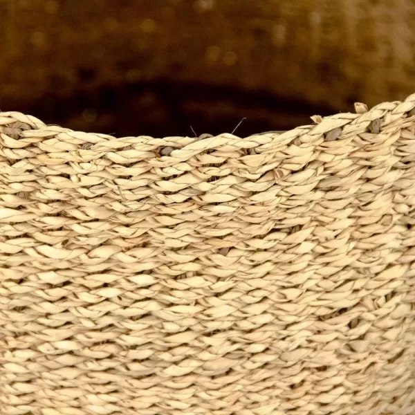 Zentique Concave Hand Woven Wicker Seagrass and Palm Leaf with Dark Pin Stripes Large Basket