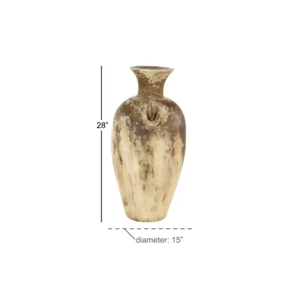 LITTON LANE Distressed Beige and Brown Amphora-Style Ceramic Decorative Vase