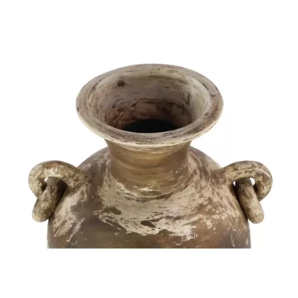 LITTON LANE Distressed Beige and Brown Amphora-Style Ceramic Decorative Vase