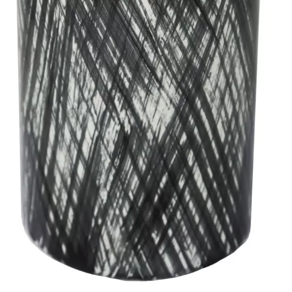 Benjara Black and White Ceramic Lidded Ginger Jar with Criss Cross Pattern