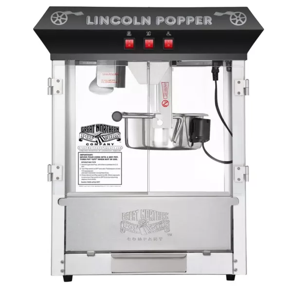 Great Northern Black Lincoln Countertop Popcorn Machine- Popper Makes 3 Gallons- 8-Ounce Kettle, Old Maids Drawer, Warming Tray & Scoop