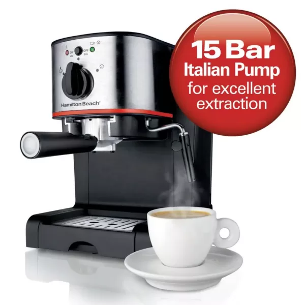 Hamilton Beach 2-Cup Stainless Steel Automatic Espresso Machine with Milk Frother