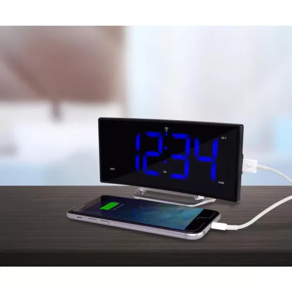 La Crosse Technology 1.8 in. Curved Blue LED Atomic Dual Alarm Clock