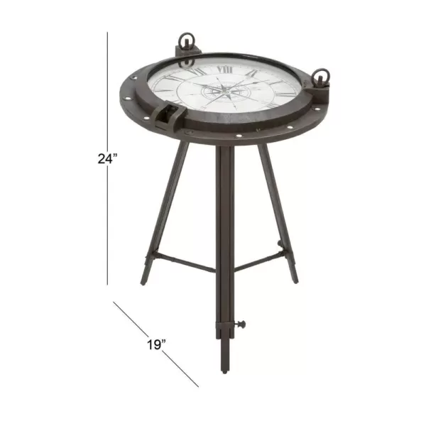 LITTON LANE 24 in. x 19 in. Iron Compass and Porthole Clock Table