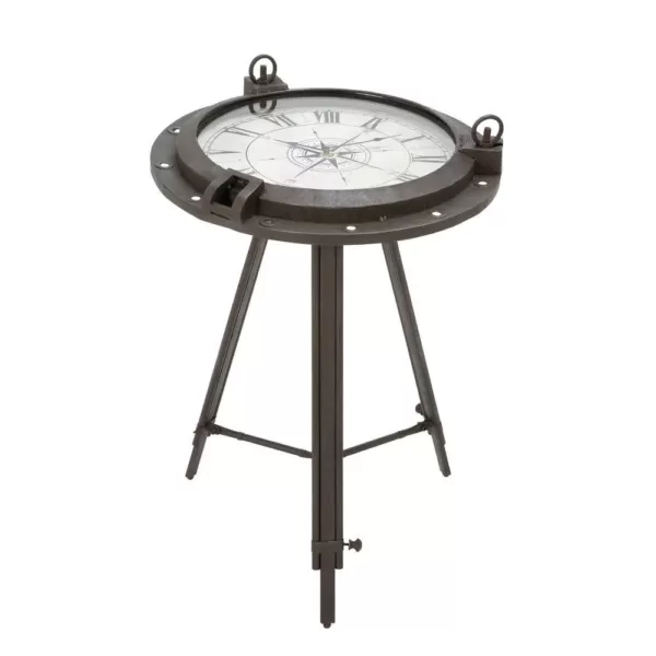 LITTON LANE 24 in. x 19 in. Iron Compass and Porthole Clock Table