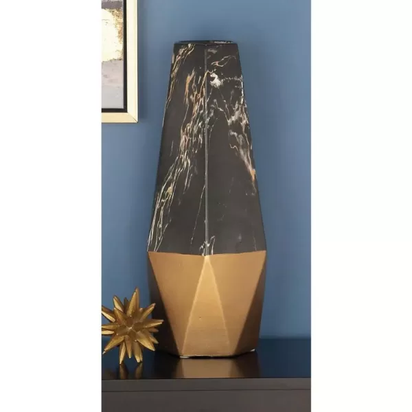 LITTON LANE 18 in. x 7 in. Ceramic Black and Gold Vase