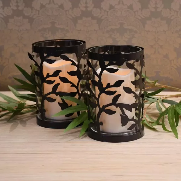 LUMABASE 6.5 in. Vine Metal and Glass Candle Holder with LED Candle (Set of 2)
