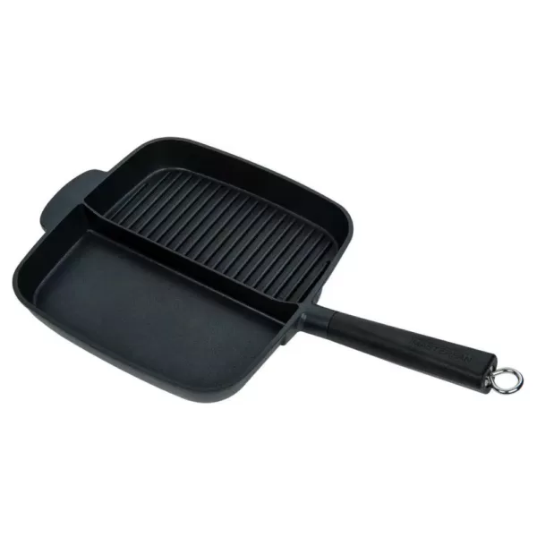 MasterPan Sectional Series 11 in. Cast Aluminum Nonstick Grill Pan in Black with Split Section