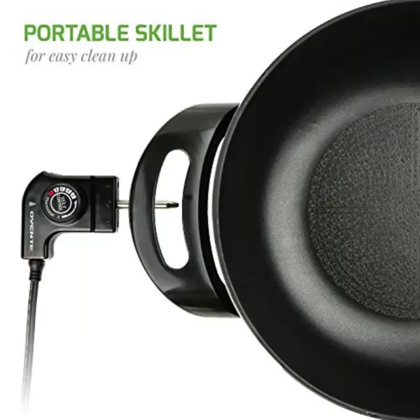 Ovente 13 In. Black Non-Stick Electric Skillet with Aluminum Body Adjustable Temperature Controller Tempered Glass Cover