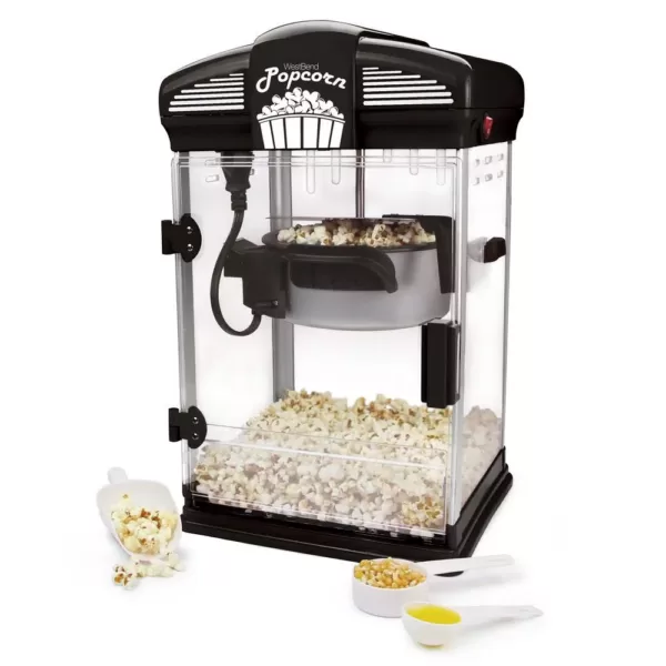 West Bend 4-Quart Black Hot Oil Movie Theater Style Popcorn Popper Machine with Nonstick Kettle Includes Measuring Cup and Scoop