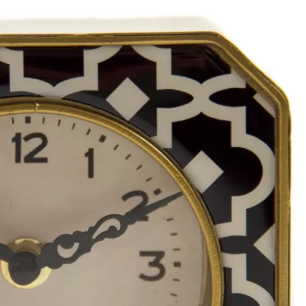 Zentique Black and White Pattern with Gold Trimmed Rounded Square Table Clock