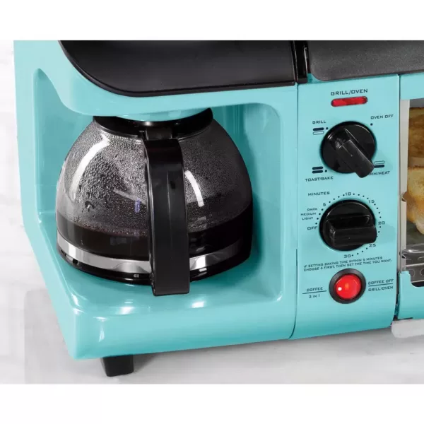 Nostalgia Retro Breakfast Center 1500 W 4-Slice Blue Toaster Oven with Built-In Timer