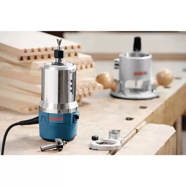 Bosch 12 Amp 2-1/4 HP Plunge and Fixed Base Corded Router Kit with Bonus Guide, Dust Extraction Hood and Adapter