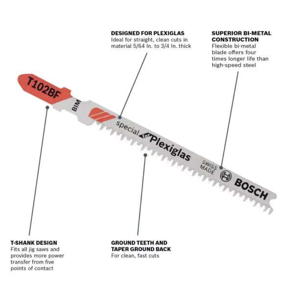 Bosch 3-5/8 in. 10 Teeth Per in. Bi-Metal Jig Saw Blades for Cleanly Cutting Plexiglass (3-Pack)