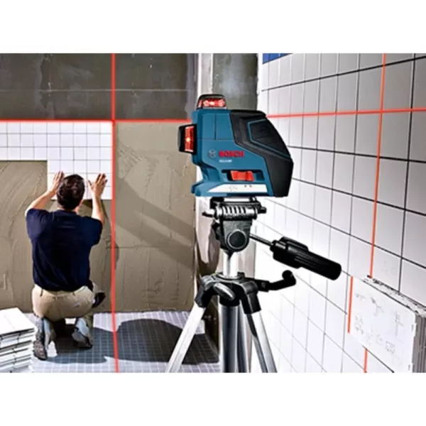 Bosch 65 ft. Self Leveling Cross Line Laser Level with Plumb Points with Free Compact Tripod with Extendable Height