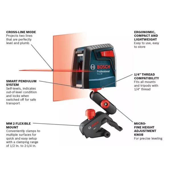 Bosch 30 ft. Factory Reconditioned Self Leveling Cross Line Laser Level Kit