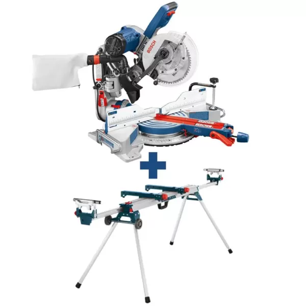 Bosch 15 Amp Corded 10 in. Dual-Bevel Sliding Glide Miter Saw with 60-Tooth Saw Blade with Bonus 32-1/2 in. Folding Leg Stand
