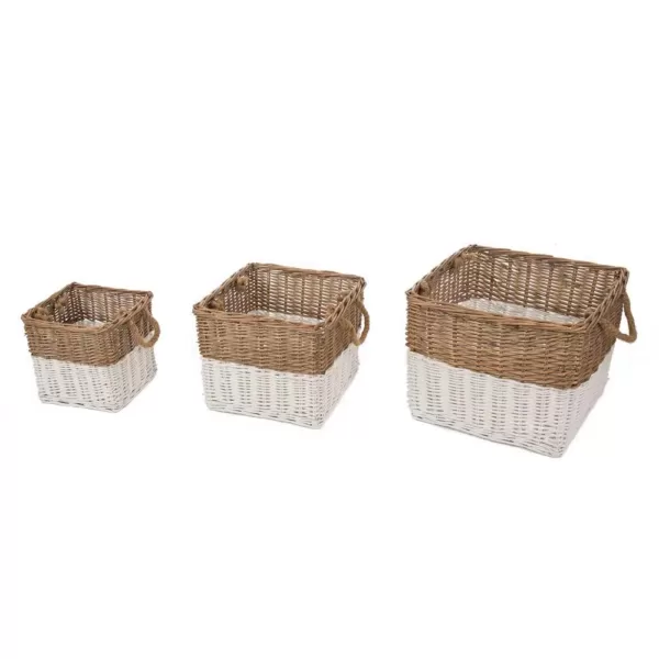 Glitzhome Natural/White Square Wicker Baskets (Set of 3)