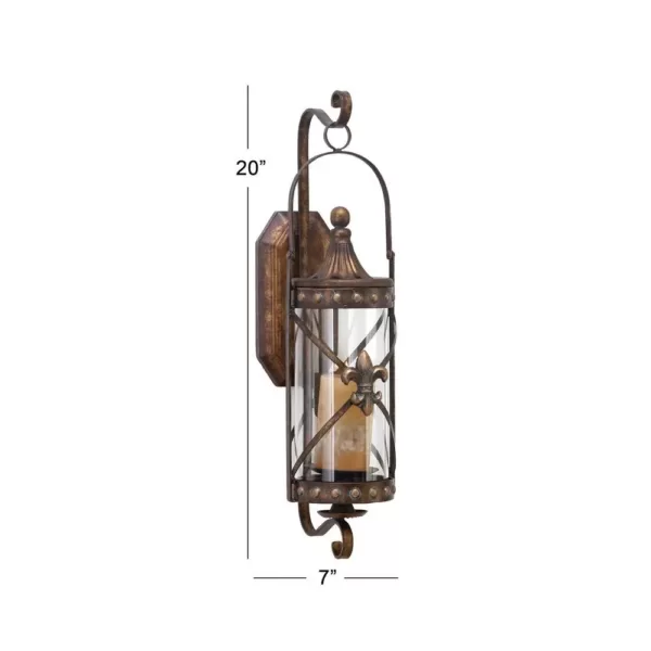 LITTON LANE Old World Riveted Burnished Bronze Iron Candle Sconce