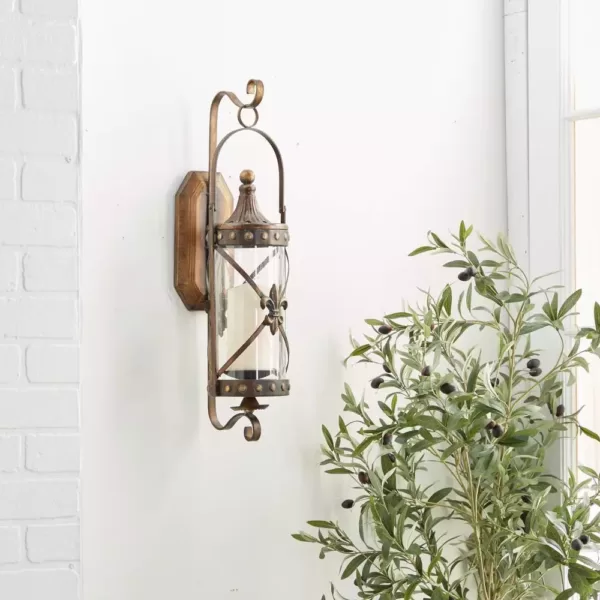 LITTON LANE Old World Riveted Burnished Bronze Iron Candle Sconce