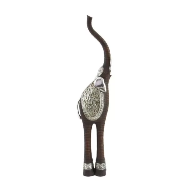 LITTON LANE 38 in. Elephant Decorative Sculpture with Raised Trunk in Brown and Silver
