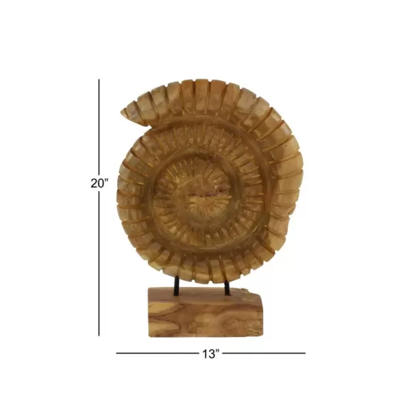 LITTON LANE Brown Nautilus Shell Teak Wood Sculpture on Reclaimed Wood StandB