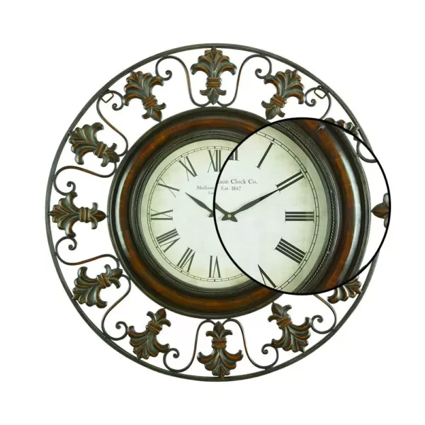 LITTON LANE 38 in. Traditional Fleur-De-Lis Iron Wall Clock