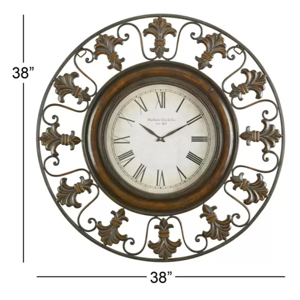 LITTON LANE 38 in. Traditional Fleur-De-Lis Iron Wall Clock