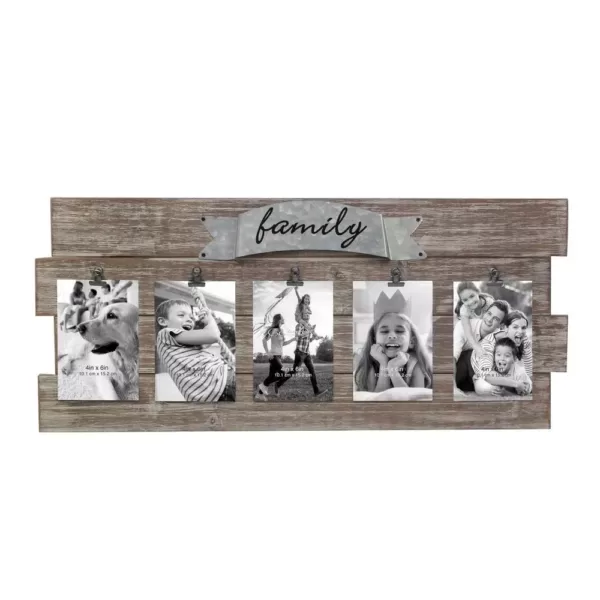 Stonebriar Collection Rustic Wood Collage Picture Frame with Clips and Metal Detail