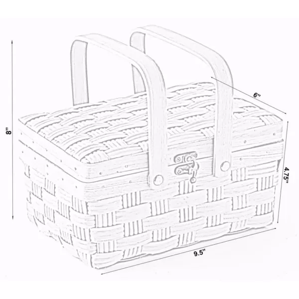 Vintiquewise Small Woodchip Wooden Picnic Basket with Cover and Folding Handles