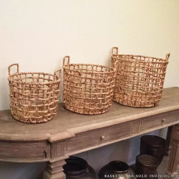 Zentique Round Handmade Wicker Sparsed Water Hyacinth Large Basket with Handles