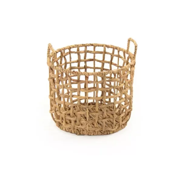 Zentique Round Handmade Wicker Sparsed Water Hyacinth Medium Basket with Handles