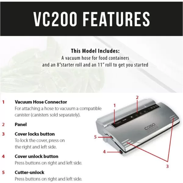 CASO VC 200 Brushed Black Stainless Steel Food Vacuum Sealer