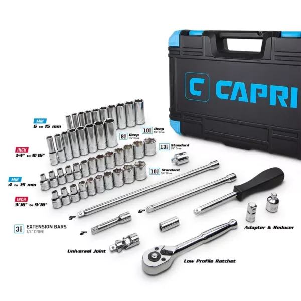 Capri Tools 1/4 in. Drive SAE/Metric Master Socket Set with Ratchets, Adapters and Extensions (51-Piece)