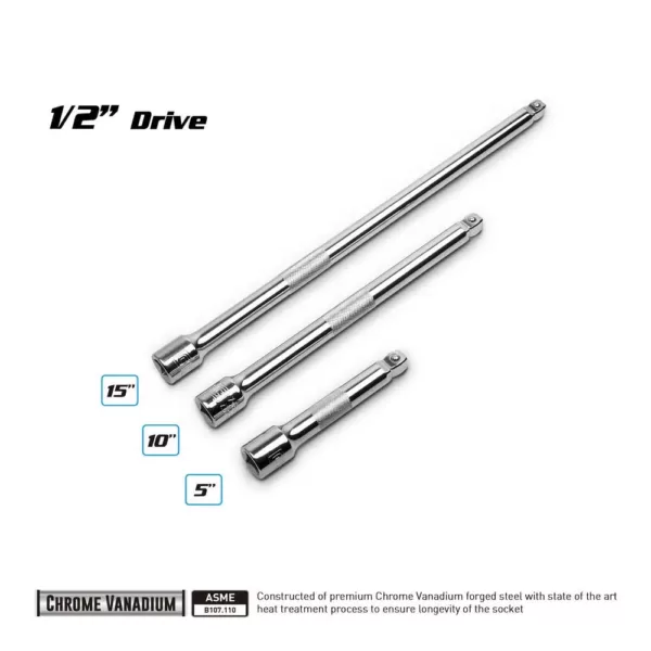 Capri Tools 1/2 in. Drive 5, 10, 15 in. Wobble Extension Bar Set (3-Piece)