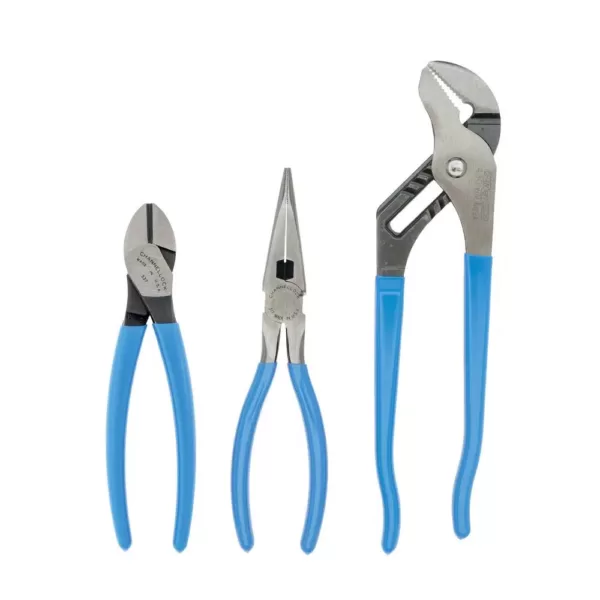Channellock 10 in. Tongue and Groove, 7 in. Diagonal, 7-1/2 in. Long Nose with Cutter Plier Set (3-Piece)