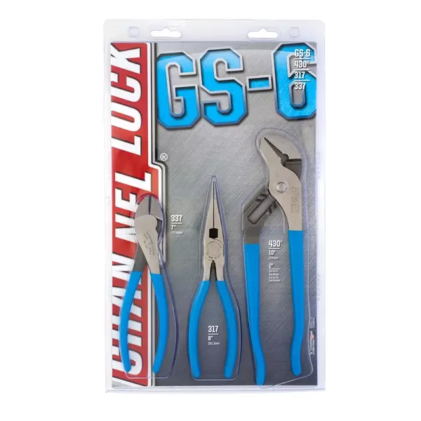 Channellock 10 in. Tongue and Groove, 7 in. Diagonal, 7-1/2 in. Long Nose with Cutter Plier Set (3-Piece)