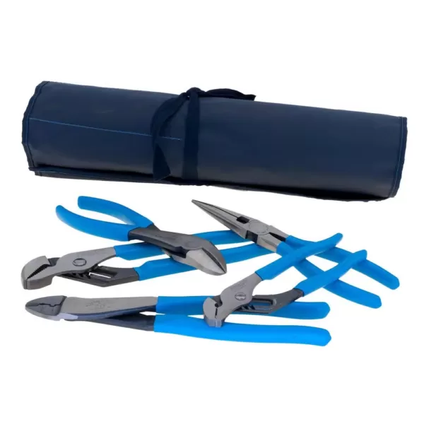Channellock Tongue and Groove, Curved Diagonal Cutter, Long Nose and Crimper/Cutter Plier Set with Tool Roll (5-Piece)